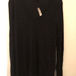 Black Long Sleeve Low Neckline Top